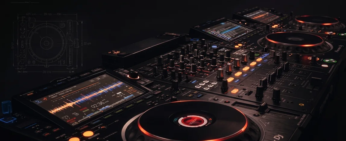 DJ-mixer en mediaspelers in gedempt licht